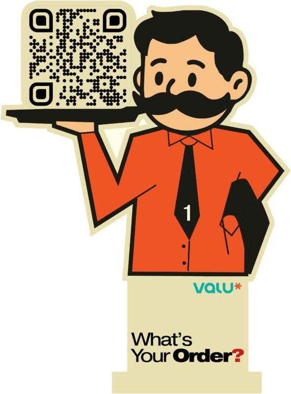 Abo Shanab as a waiter with a table QR